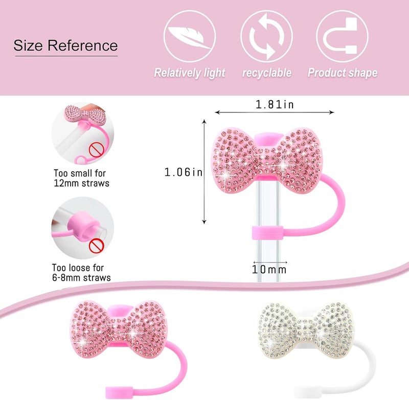 SEMATA 2PCS Cute Bow Straw Cover Cap for Stanley Cup Accessories,Bling Crystals Straw Toppers for Stanley Tumbler 40&30 oz,Rhinestone Reusable Straws Tips Protectors Compatible with 10mm Straws - Image 2